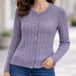 GAP~VTG Y2K~Women Lambswool Cable Knit Cardigan~Lilac Purple~Lagenlook~Preppy~M
